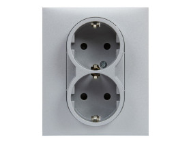 SUNO Gniazdo podwójne z uziemienem schuko z przesłoną zaciski automatyczne (monoblok) aluminium 721326 LEGRAND