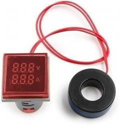 Woltomierz - amperomierz panelowy LED czerwony, zakres pomiaru 20-500V / 100A