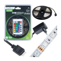 Zestaw Taśma LED Pasek 12V 24W 300LED SMD 5050 RGB 8mm 5m + Zasilacz + Pilot