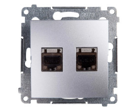 Simon 54 Gniazdo komputerowe podwójne 2xRJ45 kat.6 ekranowane z przesłoną srebrny mat D62E.01/43