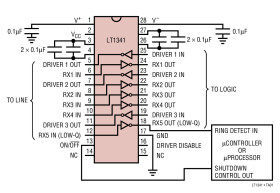 5V RS232 Transceiver with One Receiver Active in SHUTDOWN