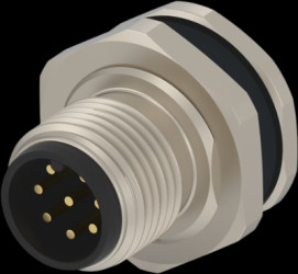 Panel plug, M12, 8 pole, strand connection, screw locking, straight, T4171020008-001