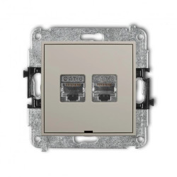 MINI Mechanizm gniazda komputerowego podwójnego 2xRJ45, kat. 6, ekranowany, 8-stykowy, bez pola opisowego taupe 60MGKBO-6