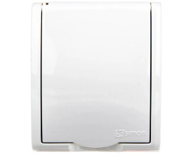 Simon Aquarius Gniazdo hermetyczne pojedyncze z/u IP54 z przesłoną torów i klapką pełną białe AQGZ1z/11