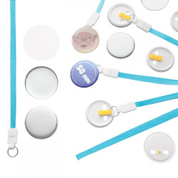 Przypinki 58mm ze smyczą niebieskie zestaw 50 sztuk