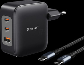 7810010 USB charger, 100 W, 1x USB-A, 2x USB-C, GaN, cable, black