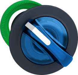 Toggle switch, 2 positions, illuminable, latching, waistband round, blue, front ring gray, 90°, mounting Ø 30.5 mm, ZB5FK1263