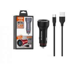 Ładowarka samochodowa metalowa 3.0 miernik + USB-C