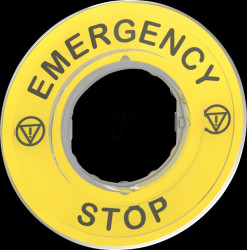ZBY9320 Legend, Ø 60 mm for emergency stop button, EMERGENCY STOP/logo I