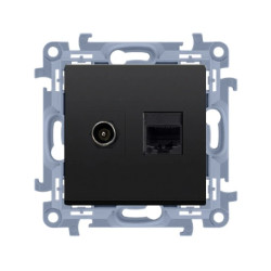 Simon 10 Gniazdo antenowe typu F + RJ45 kat.5e (moduł) czarny mat CASFRJ455.01/49