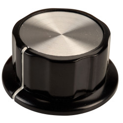 SCI RN-99A(&#xD8;6.4mm) Control Knob-Black/Silver Cap-White Line-6.4mm Shaft 45mm