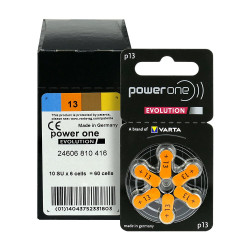 60 x baterie do aparatów słuchowych Power One Evolution Varta 13
