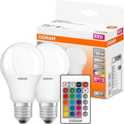 Żarówka LED A60 E27 9W 806lm RGBW 180 OSRAM Star + Pilot klasa F /zestaw 2szt/
