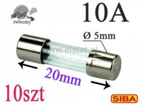10A bezpiecznik szklany; zwłoczny; 5x20mm