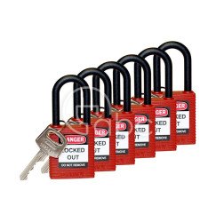 Kłódka bezpieczeństwa LOTO, z nylonową szeklą (38 mm), czerwona (6 szt.), 813594