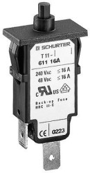 Circuit breaker, 1 pole, T characteristic, 1 A, 48 V (DC), 240 V (AC), faston plug 2.8 x 0.8 mm, snap-in, IP40, 4400.0414