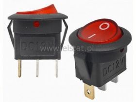 Przeł. kołys. podśw. 12V okrągły 20A czerwony 3p