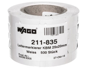 Oznaczniki na opaskę zaciskową kabla 25x20mm w taśmie 1-rzędowej 500 tabliczek w rolce 211-835