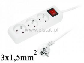 Przedłużacz 3GN 1,5m + 0+ przeł. biały 3x1,5mm