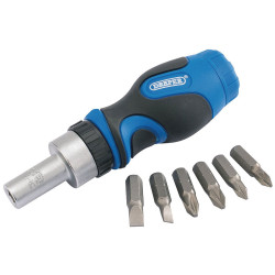 Draper 01050 Stubby Ratchet Screwdriver and Bit Set (7 Piece)