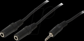 CA1046 Audio cable, 3.5 mm 3-pin/M to 2x 3.5 mm 3-pin/F, black, 0.2 m