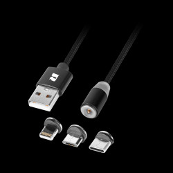 Magnetic USB Cable 3-in-1 MicroUSB, USB type C, Lightning 100 cm Black