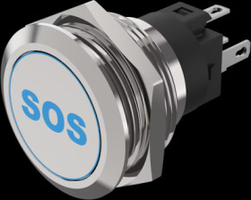 Vandal-proof pushbutton, silver, illuminated  (blue), mounting Ø 22 mm, IP65/IP67, 82-6151.1A24.B015