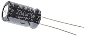 Kondensator 2200μF 10V dc Radialny, Otwór przelotowy RS PRO roztaw: 5mm 10 (Dia.) x 17mm