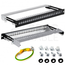 OUTLET Patch panel pusty wysuwany RACK 19" 1U na 24 moduły keystone kat.5e, 6, 6a UTP czarny