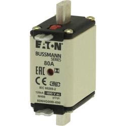 Wkładka bezpiecznikowa, nożowa, LV, 80 A, AC 690 V, NH00, gL/gG, IEC, podwójny wskaźnik, uchwyty izolowane, 80NHG00BI-690