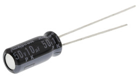 Kondensator 10μF 50V dc Radialny, Otwór przelotowy Rubycon roztaw: 2mm 5 (Dia.) x 11mm