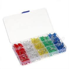 500szt 5MM Prowadzenia Diody Mieszany Kolor Czerwony Zielony Żółty Niebieski Biały + PUDEŁKO