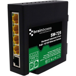 Brainboxes SW-725 Hardened Industrial 5 Port PoE&#x2B; 10/100 Ethernet Switch
