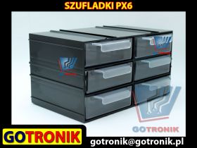PX6 Szafka z tworzywa sztucznego zawierająca 6 transparentnych szufladek