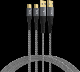 USB-AC-00009 USB-A to USB-C cable set 60W QC 3A 2x3m grey gold contacts texti
