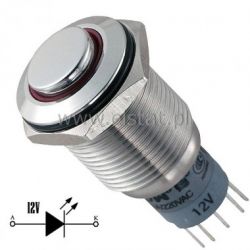 Przycisk chwilowy 16mm wyst. LED czerwony 12V