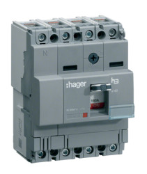 Wyłącznik kompaktowy MCCB, 4-biegunowy, 125A, 220/415V, Montaż na szynie DIN, Hager, HCA