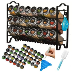STOJAK NA PRZYPRAWY 24 SZKLANE SŁOICZKI POJEMNIKI ORGANIZER 72 NAKLEJKI