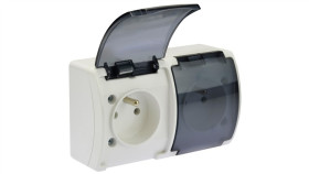 Gniazdo Hermetyczne Podwójne 2X 2P+Z Natynkowe Ip44 Białe / Przezroczyste...