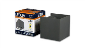 Ledom Kinkiet Zewnętrzny Led Aluminium 2X3w 3000K Ip54 Szary Cube 3 Lata Gwar.