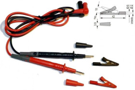 Kable silikonowe pomiarowe do miernika (wtyk kątowy) 2x1m czarny czerwony zestaw z krokodylkami i adaptorami banan 4mm FORSCHER
