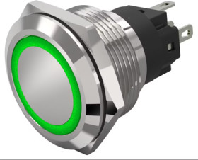 Vandal-proof pushbutton, silver, illuminated  (white), mounting Ø 22 mm, IP65/IP67, 82-6651.1154