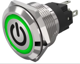 Vandal-proof pushbutton, silver, illuminated  (green), mounting Ø 22 mm, IP65/IP67, 82-6151.1133.B002
