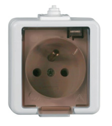 Jantar gniazdo pojedyncze 2P+Z bryzgoodporne z pokrywą dymną kolor biały GNT-16J L BI