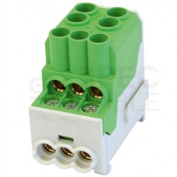 Blok rozdzielczy dystrybucyjny Al/Cu (max. 25mm2) na szynę TH35 zielony SDB100 25 SIMBLOCK SIMET