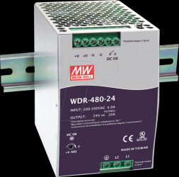 WDR-480-24 Switching power supply, DIN rail, 480 W, 24 V/20 A