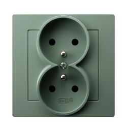 AS Gniazdo podwójne z uziemieniem kompletne z ramką zielony mat GP-2GZ/84