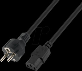 7102-5,0M-GERADE-UF Mains cable, UltraFlex, earthed plug, C13, 5.0 m, black