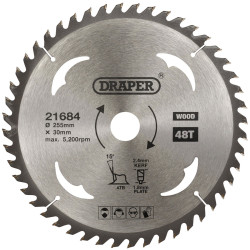 Draper 21684 TCT Circular Saw Blade for Wood, 255 x 30mm, 48T