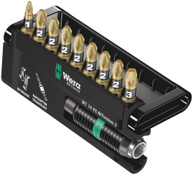 Zestaw końcówek do wkrętaka Sześciokątny, Pozidriv l. elementów: 10 rozmiar: PZ1, PZ2, PZ3 Zestawy końcówek Wera